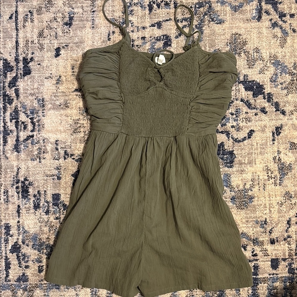 Aerie Green Strapless Jumpsuit with Sweetheart Neckline